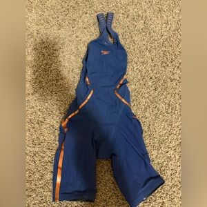 Speedo Navy and Gold Pure Intent Techsuit Open back